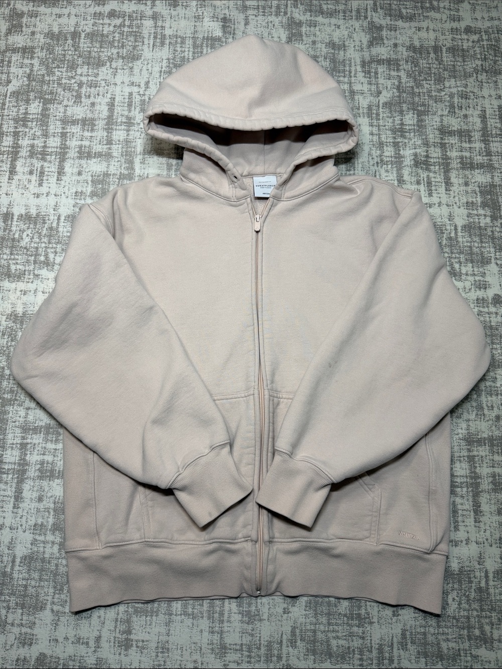 Aritzia Pale Blush Zip-Up Hoodie Boyfriend Fit Size Medium